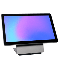 Workstation with a blue and purple gradient screen saver. The device is angled to the right