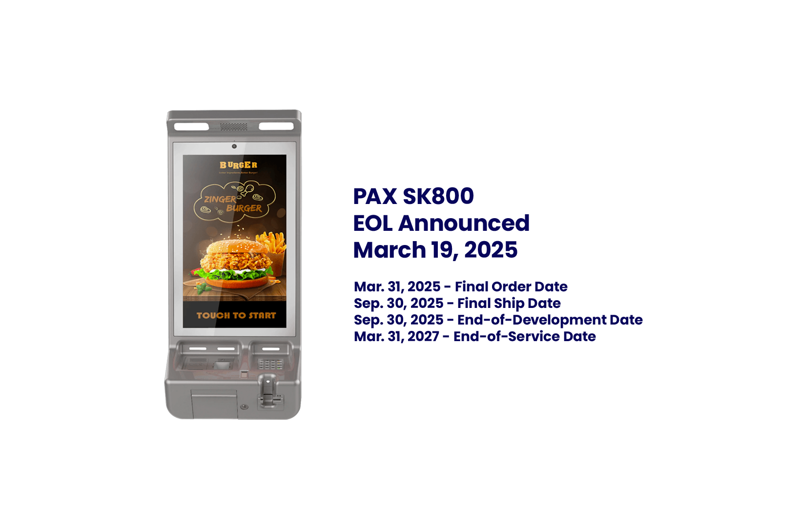 SK800 EOL, PAX Technology Inc., North America