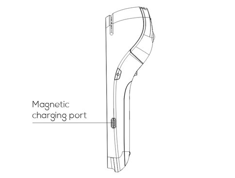 A920Pro Duo Quick Setup Guide, Line Drawing, Side View, Magnetic Charging Port